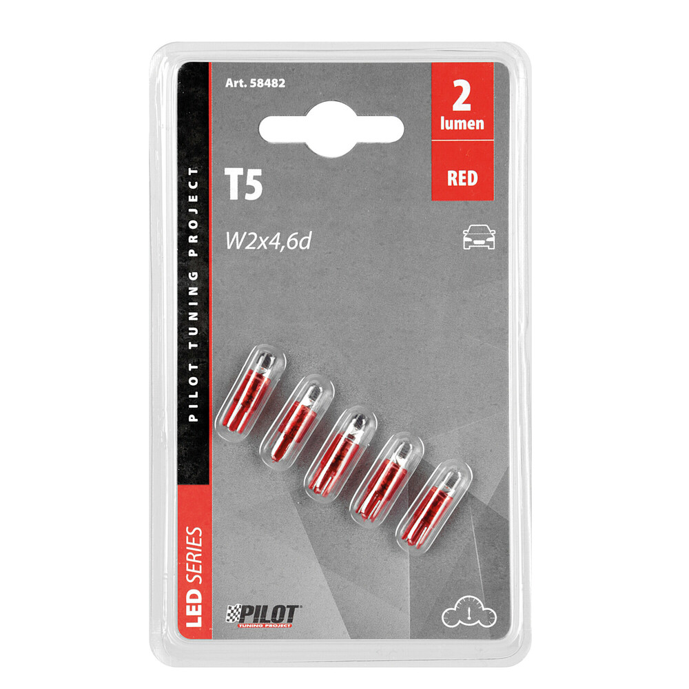 LAMPADAS 12V T5 W2X4,6D (BLISTER 5 UNID.) - VERMELHO