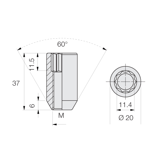 FÊMEA/ PORCA DE RODA CHAVE INTERIOR 12X1,25 L37