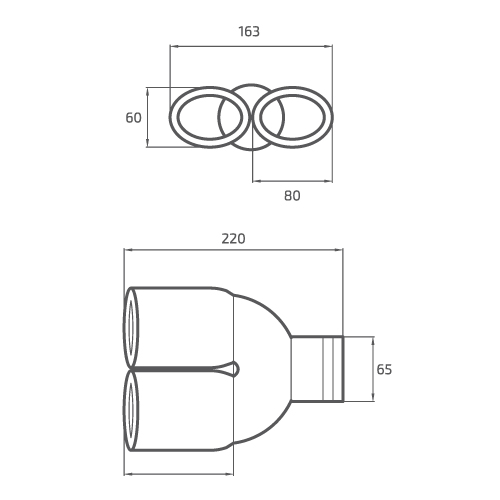 PONTEIRA DE ESCAPE INOX DUPLA OVAL - INT. 60MM | EXT. 60X80MM