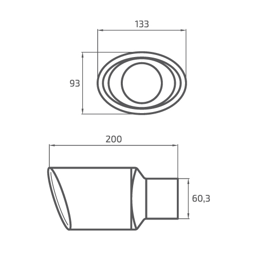 PONTEIRA DE ESCAPE INOX OVAL DIREITA - INT. 57MM | EXT. 93X133MM