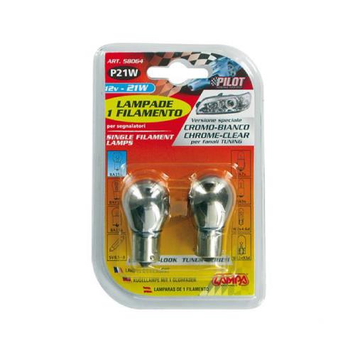 LAMPADA P21W / BA15S CROMADA CENTRADA - STOP BRANCA 12V  (58064)
